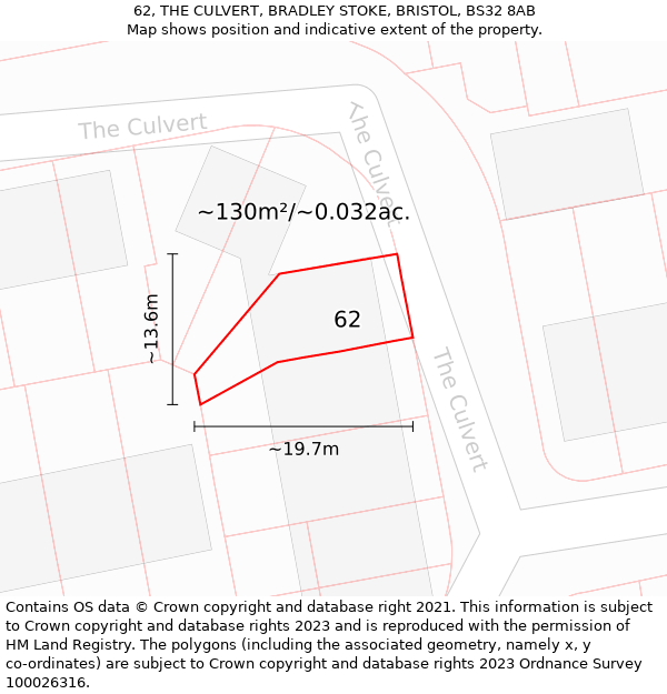 62, THE CULVERT, BRADLEY STOKE, BRISTOL, BS32 8AB: Plot and title map