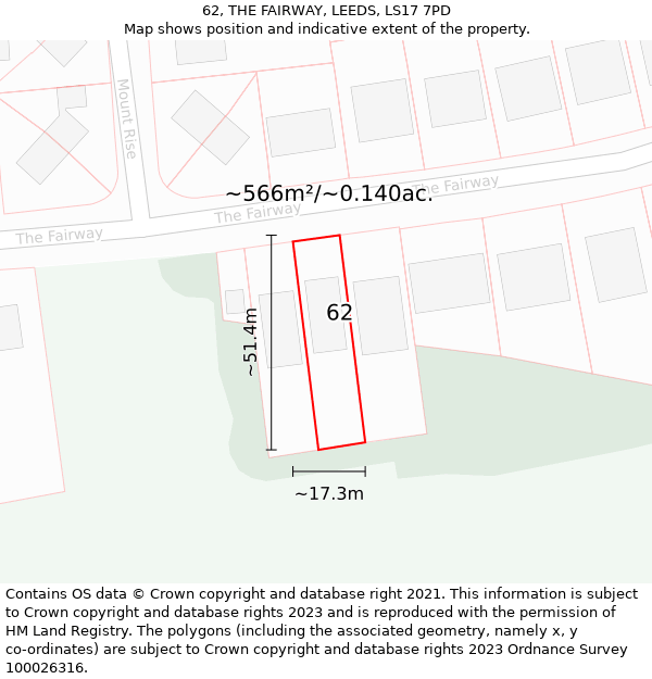62, THE FAIRWAY, LEEDS, LS17 7PD: Plot and title map