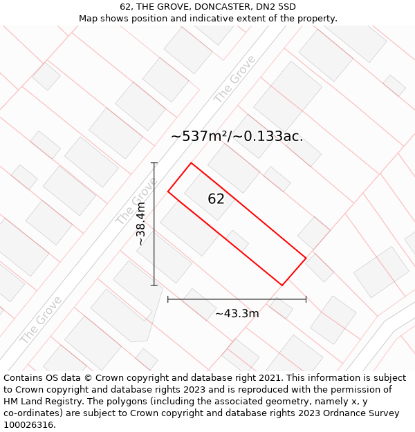 62, THE GROVE, DONCASTER, DN2 5SD: Plot and title map