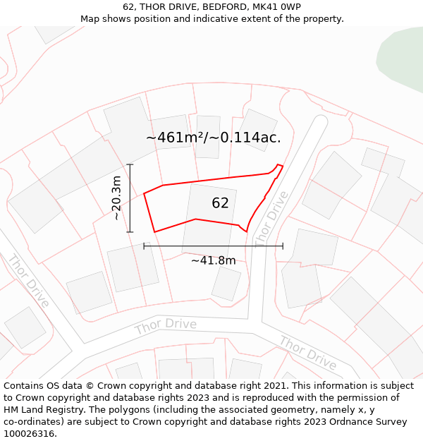 62, THOR DRIVE, BEDFORD, MK41 0WP: Plot and title map