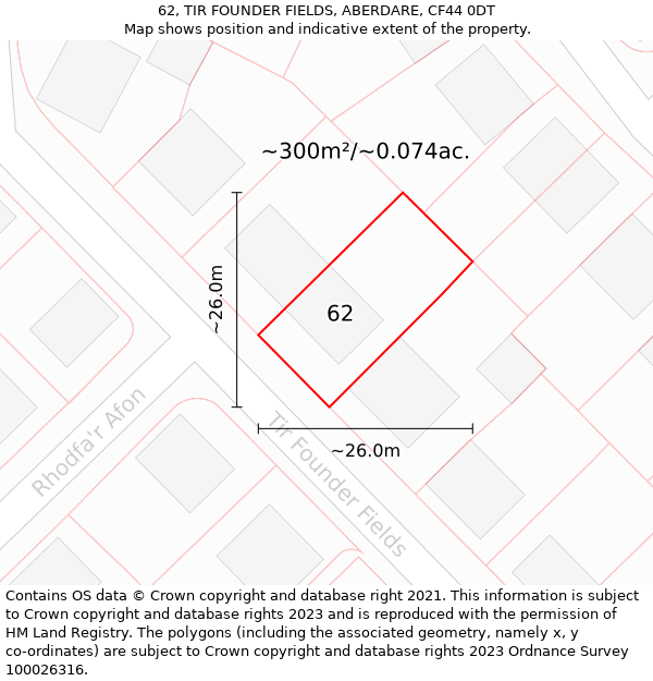 62, TIR FOUNDER FIELDS, ABERDARE, CF44 0DT: Plot and title map