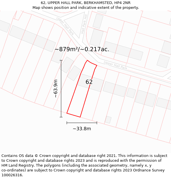 62, UPPER HALL PARK, BERKHAMSTED, HP4 2NR: Plot and title map