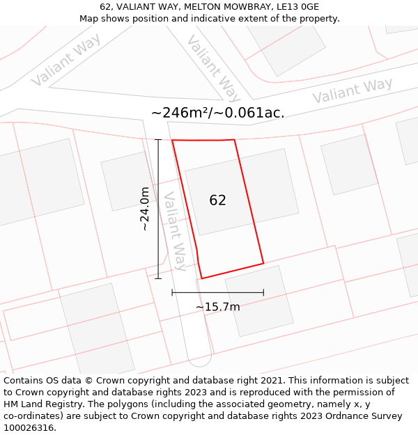 62, VALIANT WAY, MELTON MOWBRAY, LE13 0GE: Plot and title map