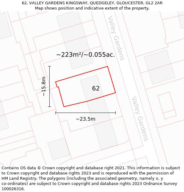 62, VALLEY GARDENS KINGSWAY, QUEDGELEY, GLOUCESTER, GL2 2AR: Plot and title map