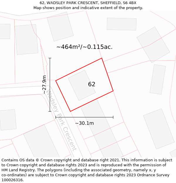 62, WADSLEY PARK CRESCENT, SHEFFIELD, S6 4BX: Plot and title map