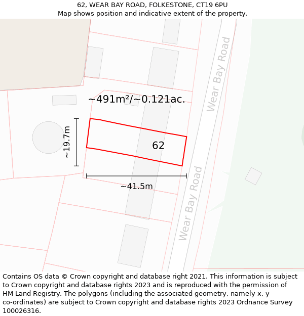 62, WEAR BAY ROAD, FOLKESTONE, CT19 6PU: Plot and title map