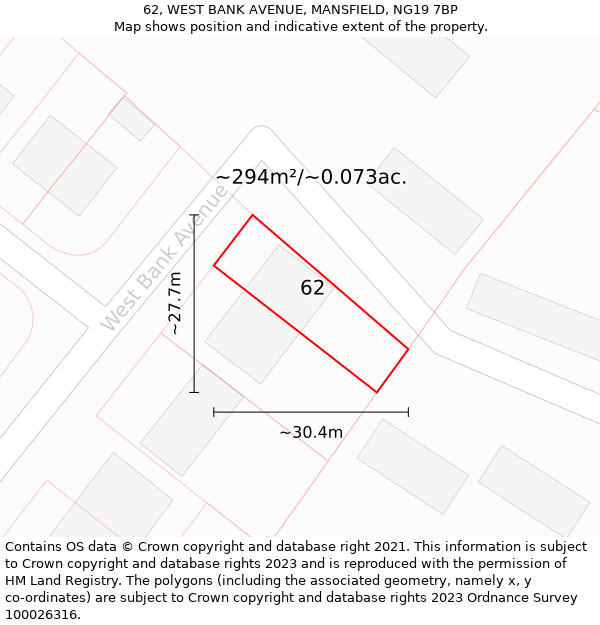 62, WEST BANK AVENUE, MANSFIELD, NG19 7BP: Plot and title map