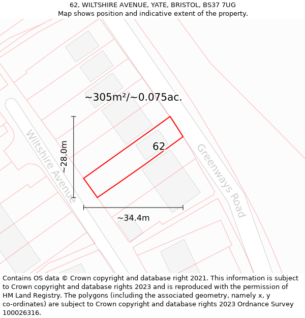 62, WILTSHIRE AVENUE, YATE, BRISTOL, BS37 7UG: Plot and title map