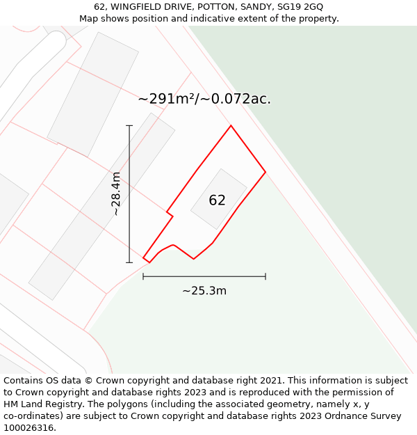 62, WINGFIELD DRIVE, POTTON, SANDY, SG19 2GQ: Plot and title map