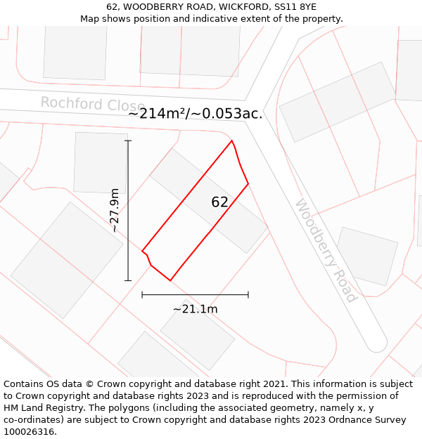 62, WOODBERRY ROAD, WICKFORD, SS11 8YE: Plot and title map
