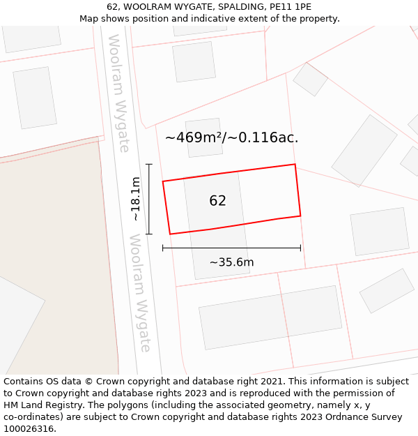 62, WOOLRAM WYGATE, SPALDING, PE11 1PE: Plot and title map