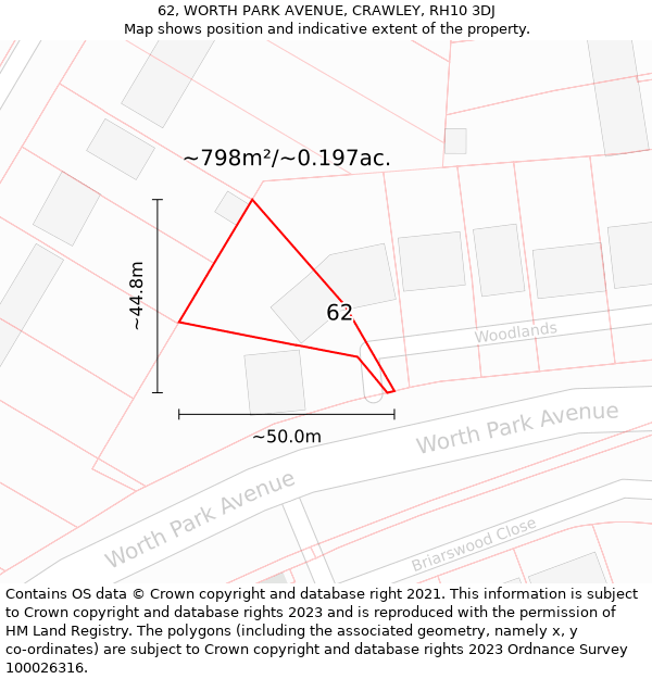 62, WORTH PARK AVENUE, CRAWLEY, RH10 3DJ: Plot and title map