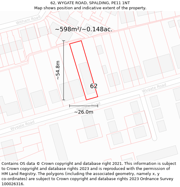 62, WYGATE ROAD, SPALDING, PE11 1NT: Plot and title map