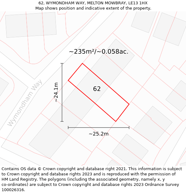 62, WYMONDHAM WAY, MELTON MOWBRAY, LE13 1HX: Plot and title map