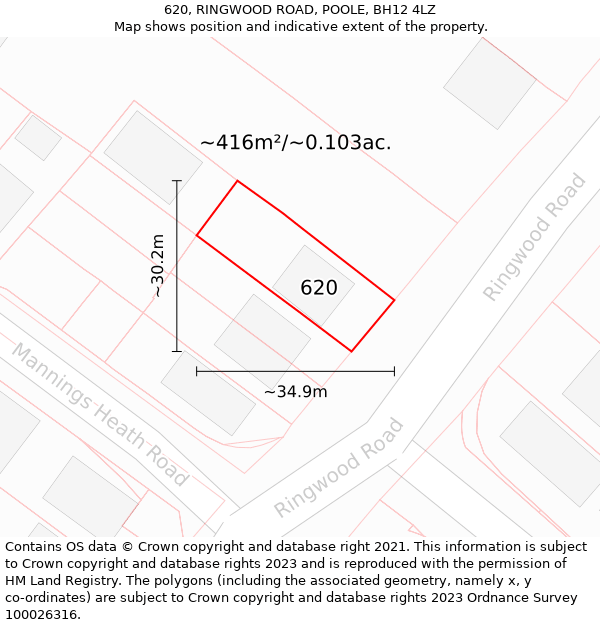 620, RINGWOOD ROAD, POOLE, BH12 4LZ: Plot and title map