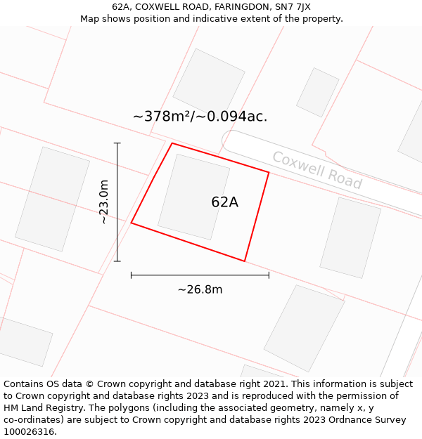 62A, COXWELL ROAD, FARINGDON, SN7 7JX: Plot and title map