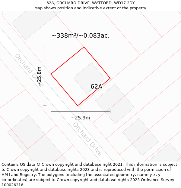 62A, ORCHARD DRIVE, WATFORD, WD17 3DY: Plot and title map