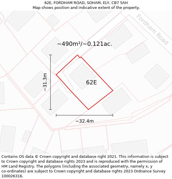 62E, FORDHAM ROAD, SOHAM, ELY, CB7 5AH: Plot and title map