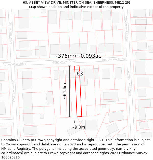 63, ABBEY VIEW DRIVE, MINSTER ON SEA, SHEERNESS, ME12 2JG: Plot and title map