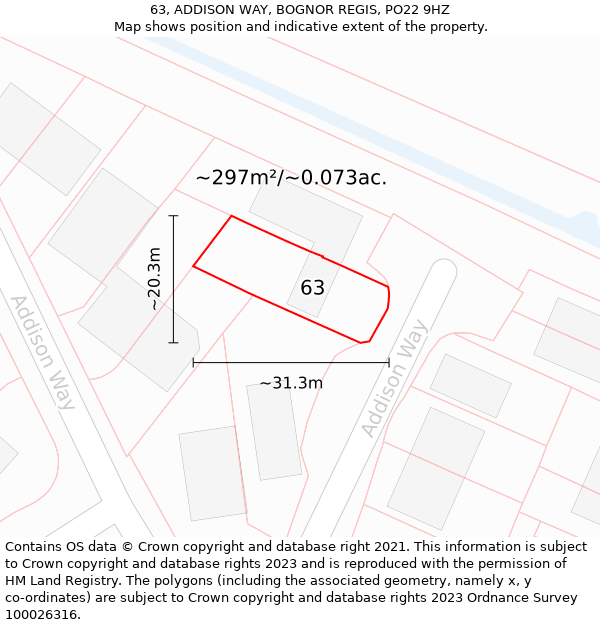 63, ADDISON WAY, BOGNOR REGIS, PO22 9HZ: Plot and title map