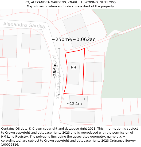 63, ALEXANDRA GARDENS, KNAPHILL, WOKING, GU21 2DQ: Plot and title map