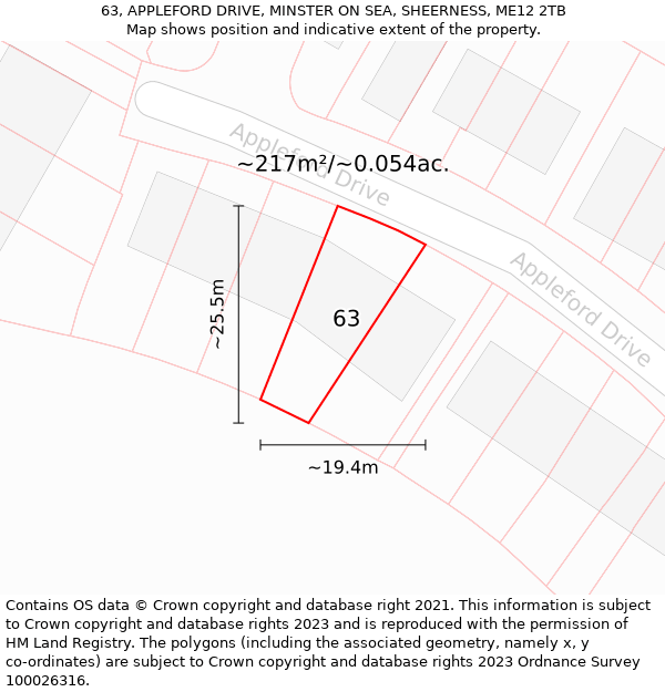 63, APPLEFORD DRIVE, MINSTER ON SEA, SHEERNESS, ME12 2TB: Plot and title map