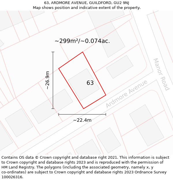 63, ARDMORE AVENUE, GUILDFORD, GU2 9NJ: Plot and title map