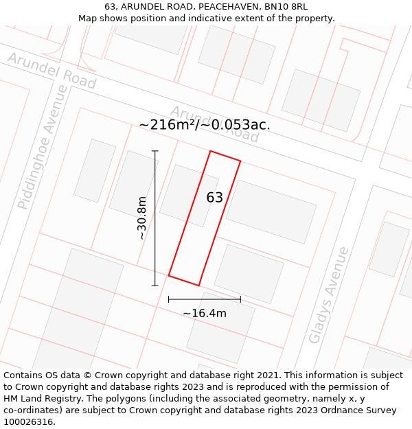 63, ARUNDEL ROAD, PEACEHAVEN, BN10 8RL: Plot and title map