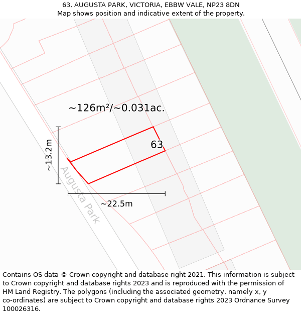 63, AUGUSTA PARK, VICTORIA, EBBW VALE, NP23 8DN: Plot and title map