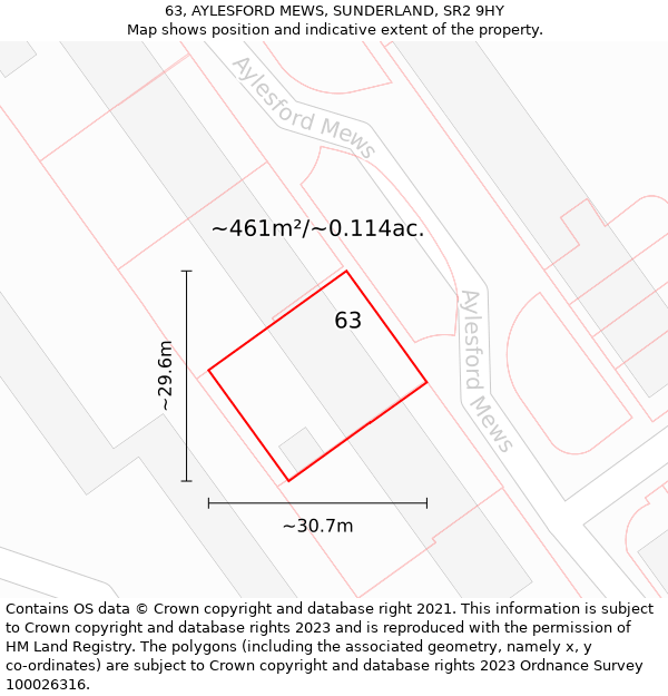 63, AYLESFORD MEWS, SUNDERLAND, SR2 9HY: Plot and title map