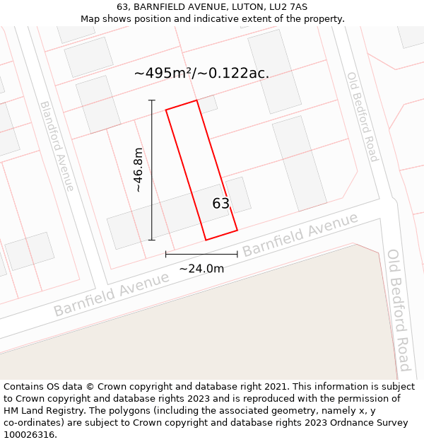 63, BARNFIELD AVENUE, LUTON, LU2 7AS: Plot and title map
