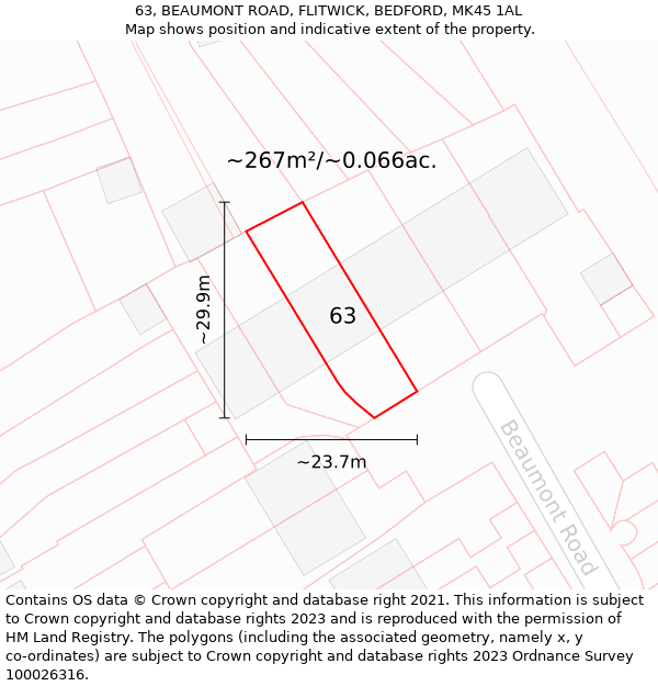 63, BEAUMONT ROAD, FLITWICK, BEDFORD, MK45 1AL: Plot and title map