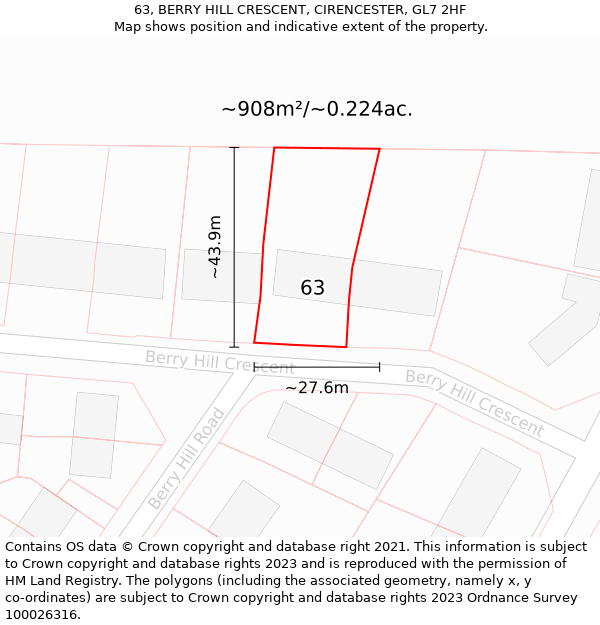 63, BERRY HILL CRESCENT, CIRENCESTER, GL7 2HF: Plot and title map