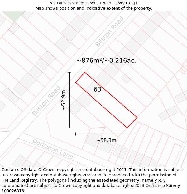 63, BILSTON ROAD, WILLENHALL, WV13 2JT: Plot and title map