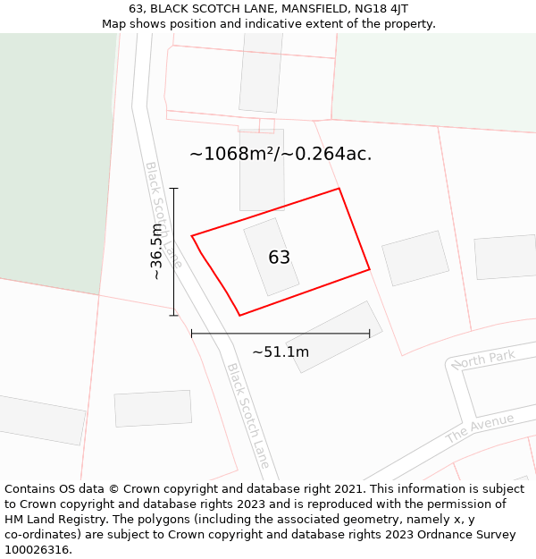 63, BLACK SCOTCH LANE, MANSFIELD, NG18 4JT: Plot and title map