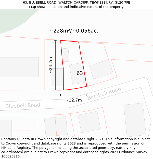 63, BLUEBELL ROAD, WALTON CARDIFF, TEWKESBURY, GL20 7FE: Plot and title map