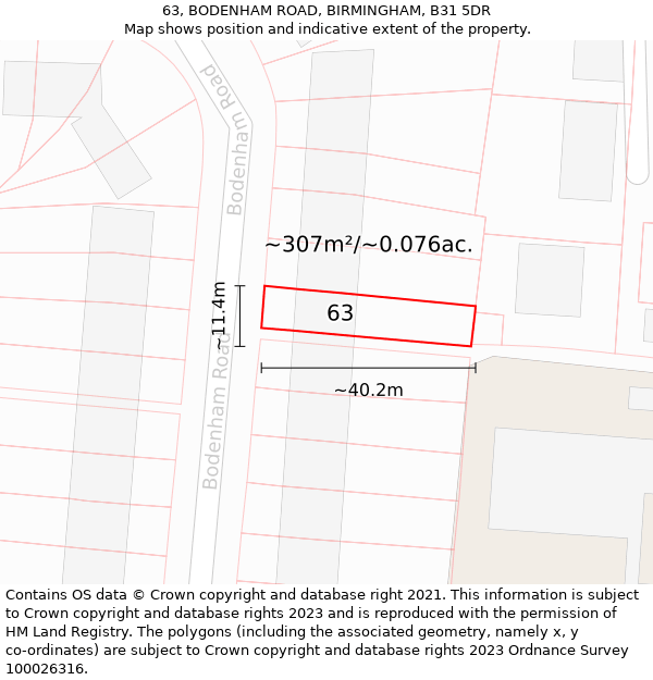 63, BODENHAM ROAD, BIRMINGHAM, B31 5DR: Plot and title map