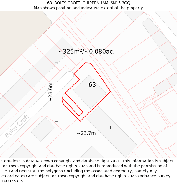 63, BOLTS CROFT, CHIPPENHAM, SN15 3GQ: Plot and title map