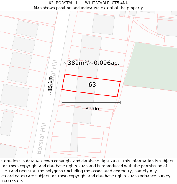 63, BORSTAL HILL, WHITSTABLE, CT5 4NU: Plot and title map