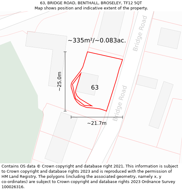 63, BRIDGE ROAD, BENTHALL, BROSELEY, TF12 5QT: Plot and title map