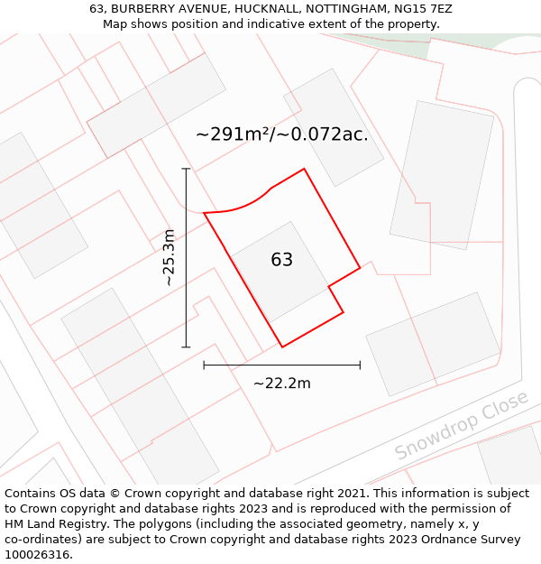 63, BURBERRY AVENUE, HUCKNALL, NOTTINGHAM, NG15 7EZ: Plot and title map