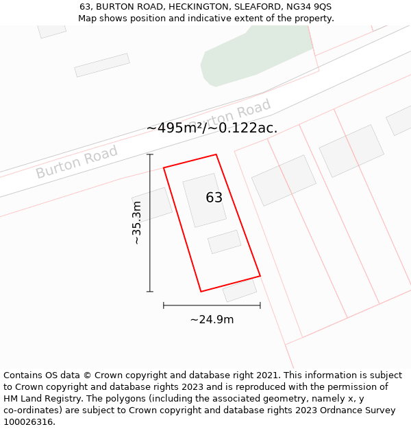 63, BURTON ROAD, HECKINGTON, SLEAFORD, NG34 9QS: Plot and title map