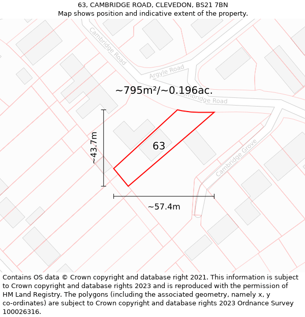 63, CAMBRIDGE ROAD, CLEVEDON, BS21 7BN: Plot and title map