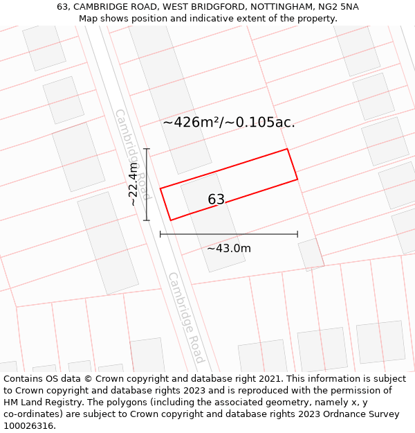 63, CAMBRIDGE ROAD, WEST BRIDGFORD, NOTTINGHAM, NG2 5NA: Plot and title map