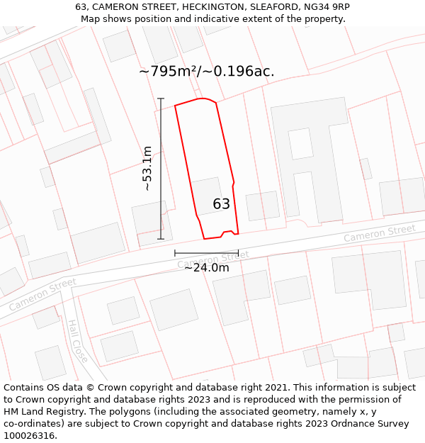 63, CAMERON STREET, HECKINGTON, SLEAFORD, NG34 9RP: Plot and title map