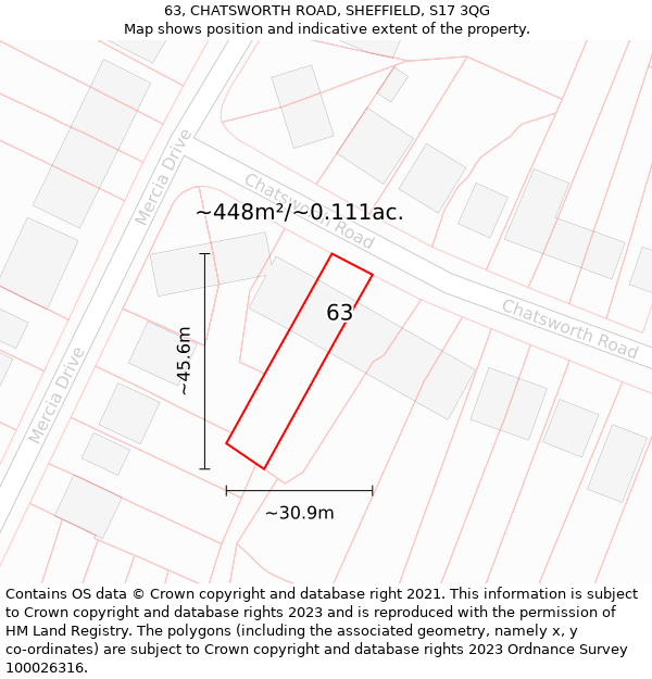 63, CHATSWORTH ROAD, SHEFFIELD, S17 3QG: Plot and title map
