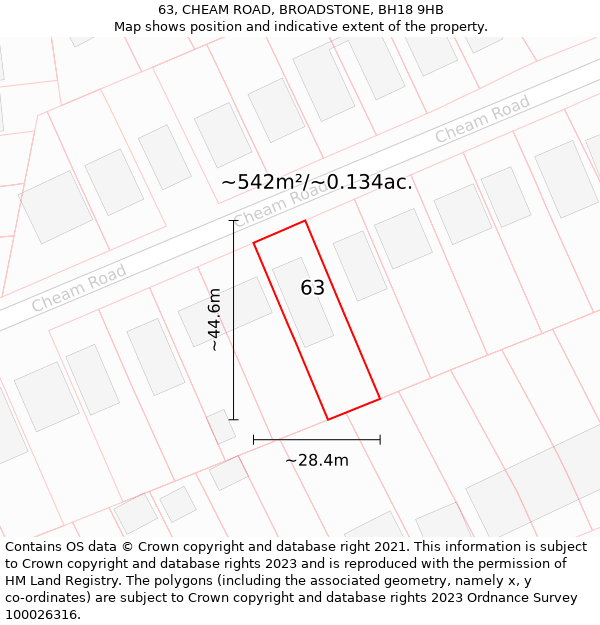 63, CHEAM ROAD, BROADSTONE, BH18 9HB: Plot and title map