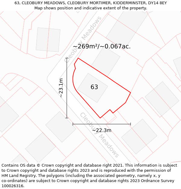 63, CLEOBURY MEADOWS, CLEOBURY MORTIMER, KIDDERMINSTER, DY14 8EY: Plot and title map