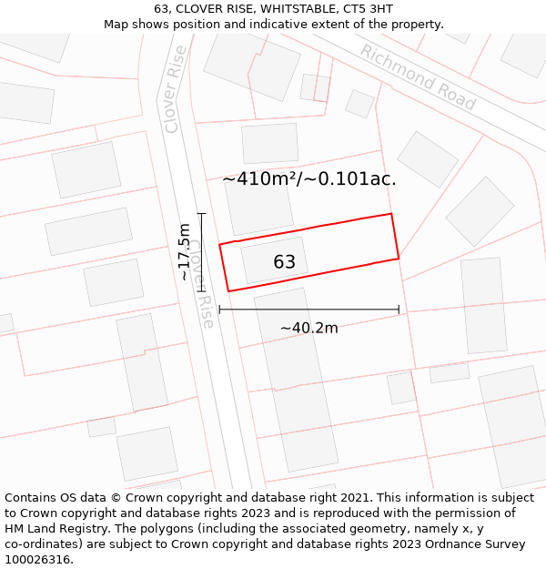 63, CLOVER RISE, WHITSTABLE, CT5 3HT: Plot and title map