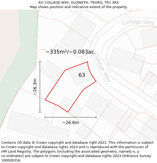 63, COLLEGE WAY, GLOWETH, TRURO, TR1 3RX: Plot and title map